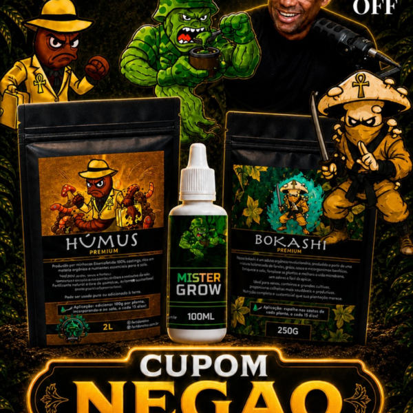 Kit Cultivo do Negão: Bokashi 250g, Húmus 2L e Mr Grow 100ml